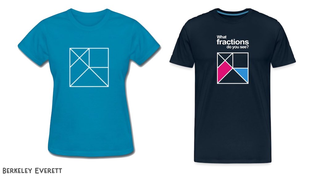 “What fractions do you see?” now available!

Thanks <a href="/HelloMrsCaine/">Dawn Caine</a> for the idea and <a href="/NatBanting/">Nat Banting</a> for the original image. 

Order here (20% off through Aug 2 - click “redeem” on the spreadshirt website) berkeleyeverett.com/shirts/

All proceeds go to <a href="/todosmath/">TODOS:Mathematics for All</a>