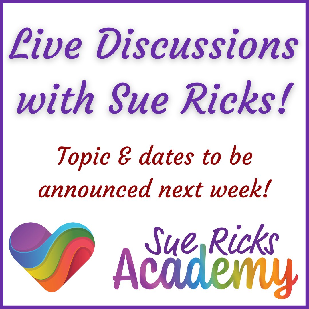 suericksacademy's tweet photo. Next week I will be announcing the topic &amp; dates for our next set of Live Discussions 😃🎉

Each session is 𝗙𝗥𝗘𝗘 to join for anyone that is currently paying for a monthly subscription to the Sue Ricks Academy. 

💜

#suericksacademy #LiveDiscussions https://t.co/eA6VoRY0ha
