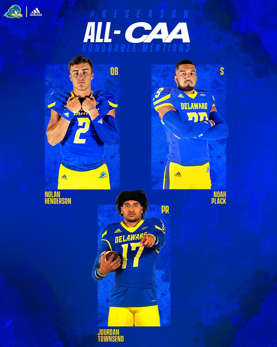 The Blue & Gold was picked 2nd in the @CAAFootball Preseason Poll and a league-high 5⃣ Blue Hens were named to the All-CAA Preseason Team while 3⃣ more earned Honorable Mention recognition! 📰➡️ bit.ly/3SiZoFc #BleedBlue302 | #BlueHens | #BuckleUp