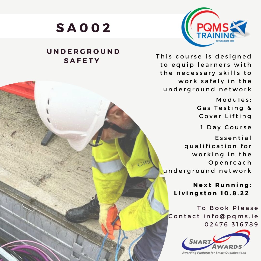 PQMS_Scotland's tweet image. SA002 running regularly in Livingston!

To book or for further details on this or any of our other courses please contact

info@pqms.ie or 0247 631 6789

#smartawards #safety #pqms #telecoms