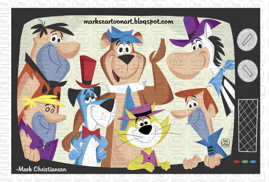 Illustration I created in 2013 for a Hanna-Barbera tribute show at an animation art gallery in Sherman Oaks, California. #tvshows #cartoons #hannabarbera #flintstones #jetsons #yogibear #topcat #quickdrawmcgraw #huckleberryhound