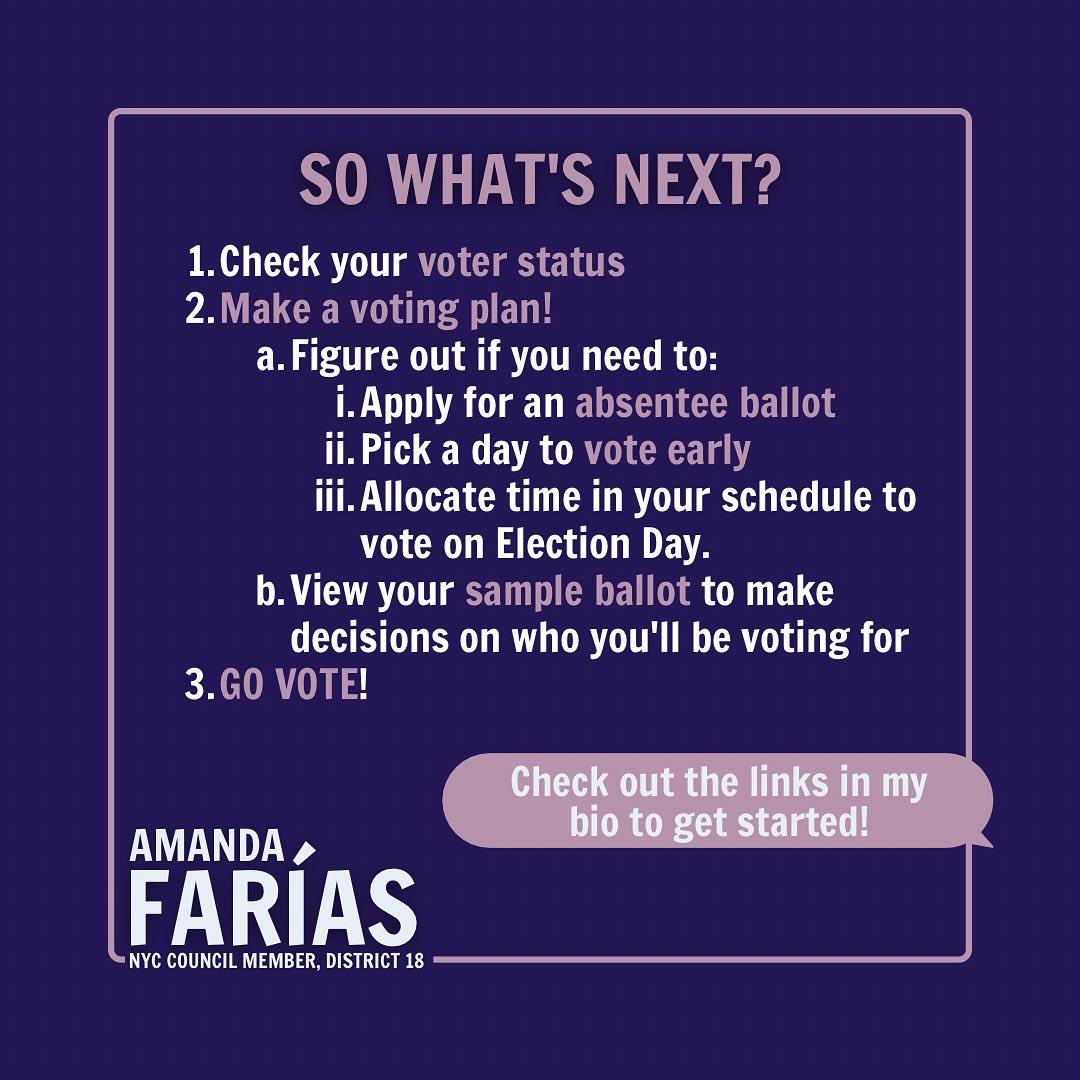 Amanda Farías (@amandafariasnyc) on Twitter photo We have yet - another Democratic Primary - irl this August 23rd Primary. We will be voting for US House & State Senate races - and then we vote in the General Election in November.
Order your absentee, vote early & your last day to vote is Election Day.
#GoVote #nycvotes We have yet - another Democratic Primary - irl this August 23rd Primary. We will be voting for US House & State Senate races - and then we vote in the General Election in November.
Order your absentee, vote early & your last day to vote is Election Day.
#GoVote #nycvotes