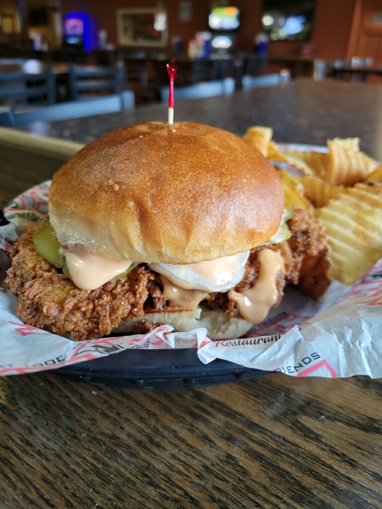 ShotsOnTheRiver's tweet photo. What time is it? Time for lunch! Come and get your $8 Crispy pickled fried chicken sandwich!! #shots #SOTR #shotsontheriver #shotslunchspecial https://t.co/JRCHWH3xtM