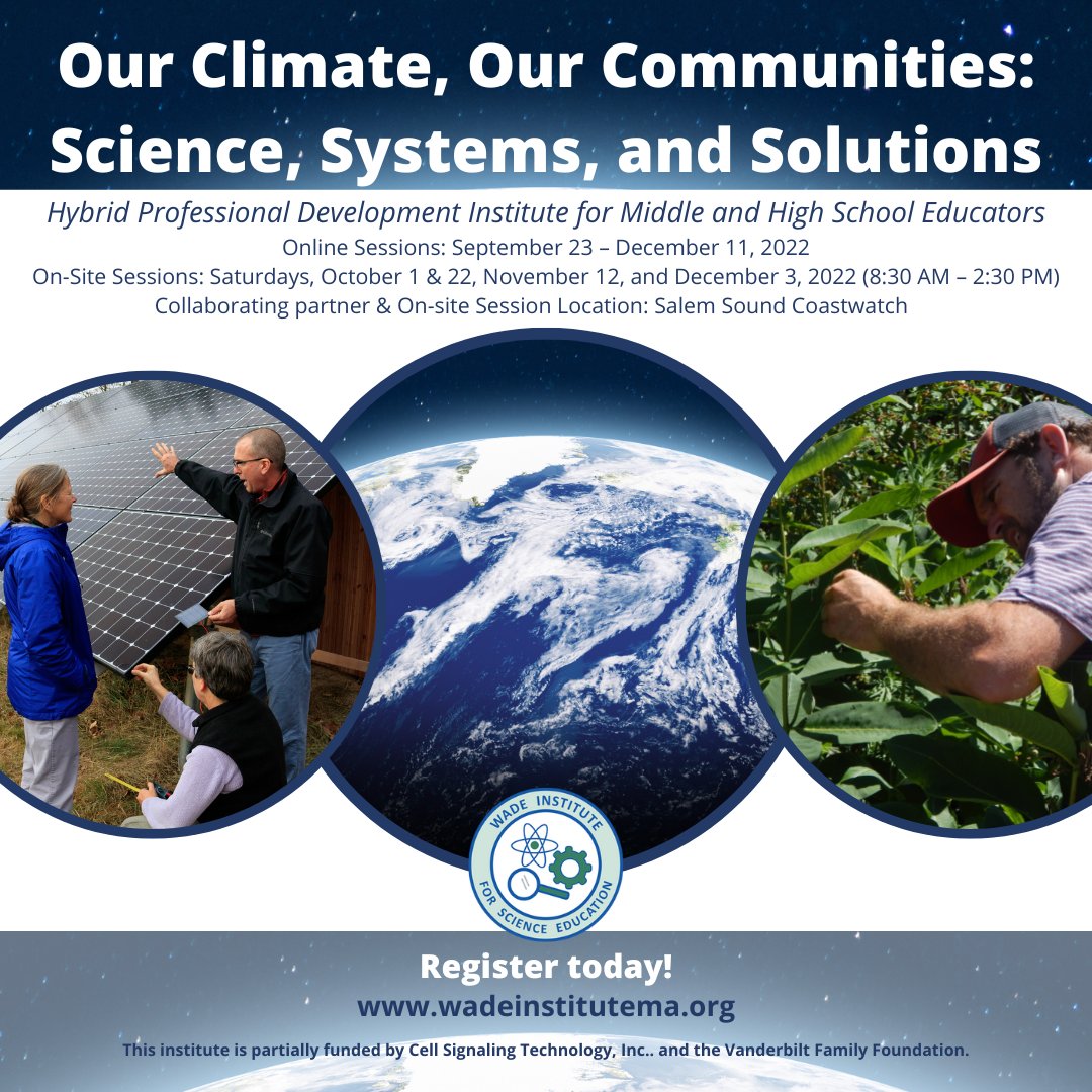 wadeinstitutema's tweet photo. Explore examples of best practices in #climatechange #education with the Wade Institute for Science Education and our collaborating partner Salem Sound Coastwatch during our Professional Development Institute, “Our Climate, Our Communities: Science, Systems, and Solutions.” #STEM https://t.co/JbSrfnRG0b