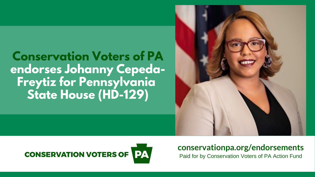 We’re happy to announce that we’re endorsing Johanny Cepeda-Freytiz (<a href="/CepedaFreytiz/">Johanny Cepeda-Freytiz</a>) for election to the #PAHouse! Learn more about her commitment to protecting #cleanwater, #cleanair &amp; healthy communities here >>> bit.ly/3ozKUmr