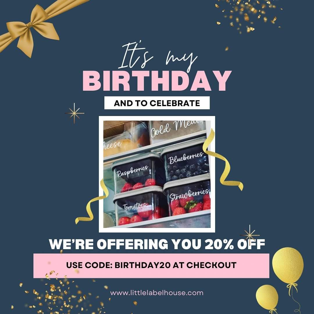 Littlelabelhouz's tweet photo. It’s my birthday today and to celebrate, im offering 20% off all products. Just use code BIRTHDAY20 at checkout! ❤️ #homelabels #homeorganisation #birthdaydiscount #labels #namelabels #littlelabelhouse 

https://t.co/m2jPo9YuPc https://t.co/hhYH0WFpZF