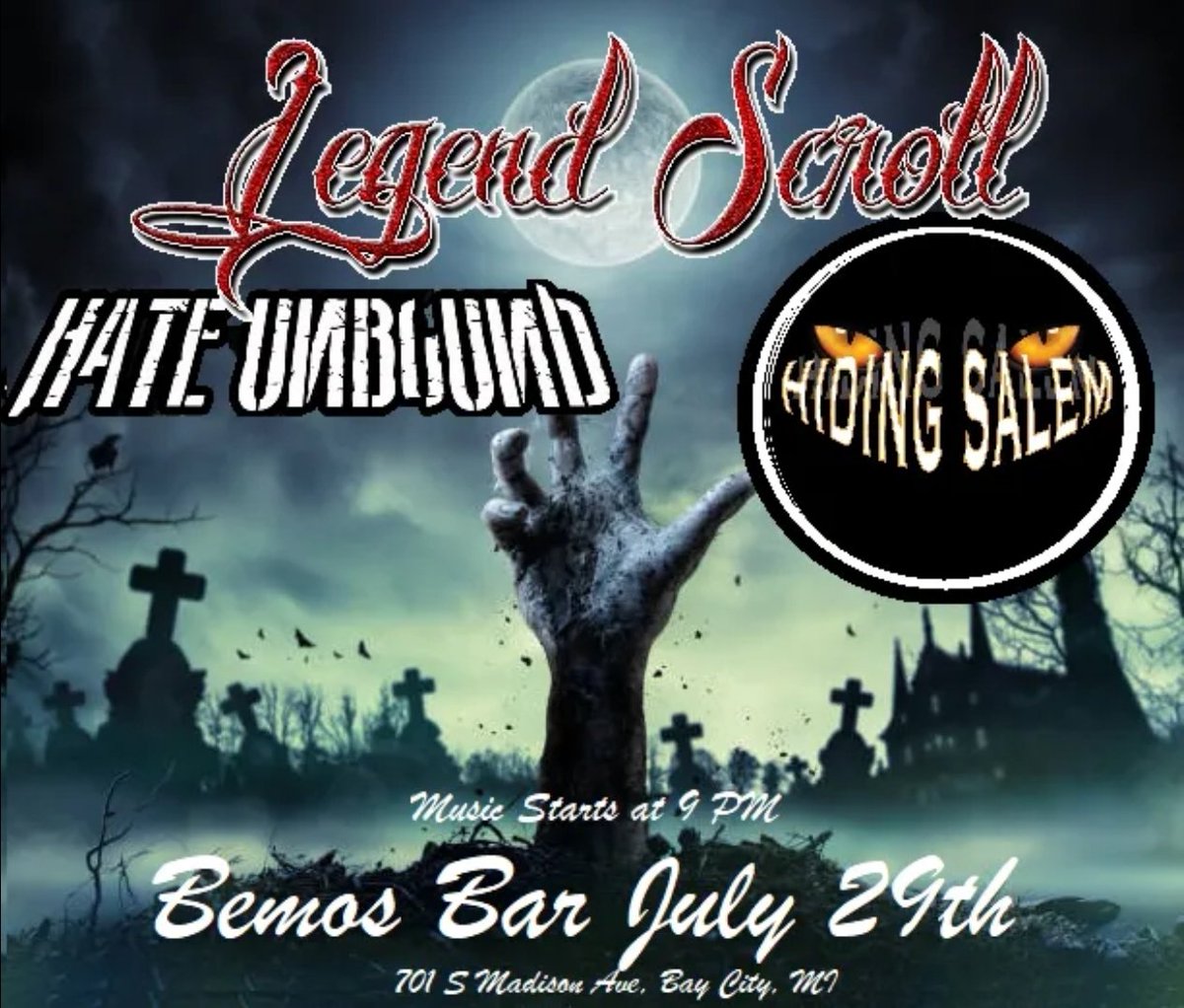 Tomorrow  ( Friday July 29 ) at Bemo's Bar in Bay City w Legend Scroll and Hiding Salem.
<a href="/gprimerib/">Daryl Mitchell</a> <a href="/metalspitter/">Art Giammara</a>