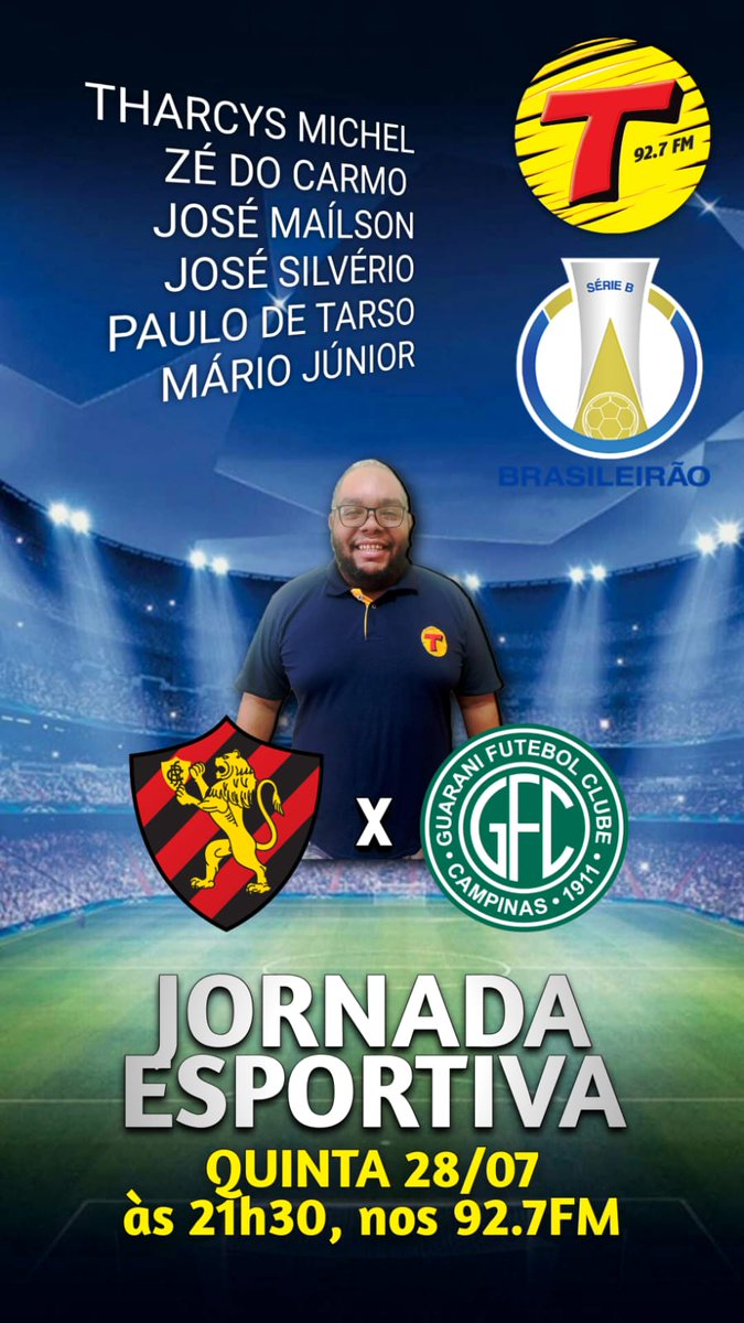 Fala, galera. Narro <a href="/sportrecife/">Sport Club do Recife</a>  x <a href="/guaranifc/">Guarani Futebol Clube</a> , pela <a href="/TransaEsportes/">Futebol Transamérica</a> . Conto com a audiência de vocês! 👊🏿📻🎙️⚽🏟️