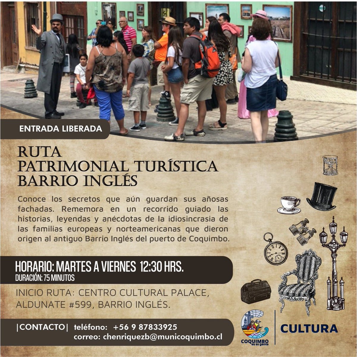 👉 ¿ Les interesa saber más acerca del patrimonio cultural material e inmaterial de Coquimbo? En la Ruta Patrimonial Turística Barrio Inglés podrán conocer parte de la historia de ese lugar y la ciudad, sus leyendas y tradiciones.