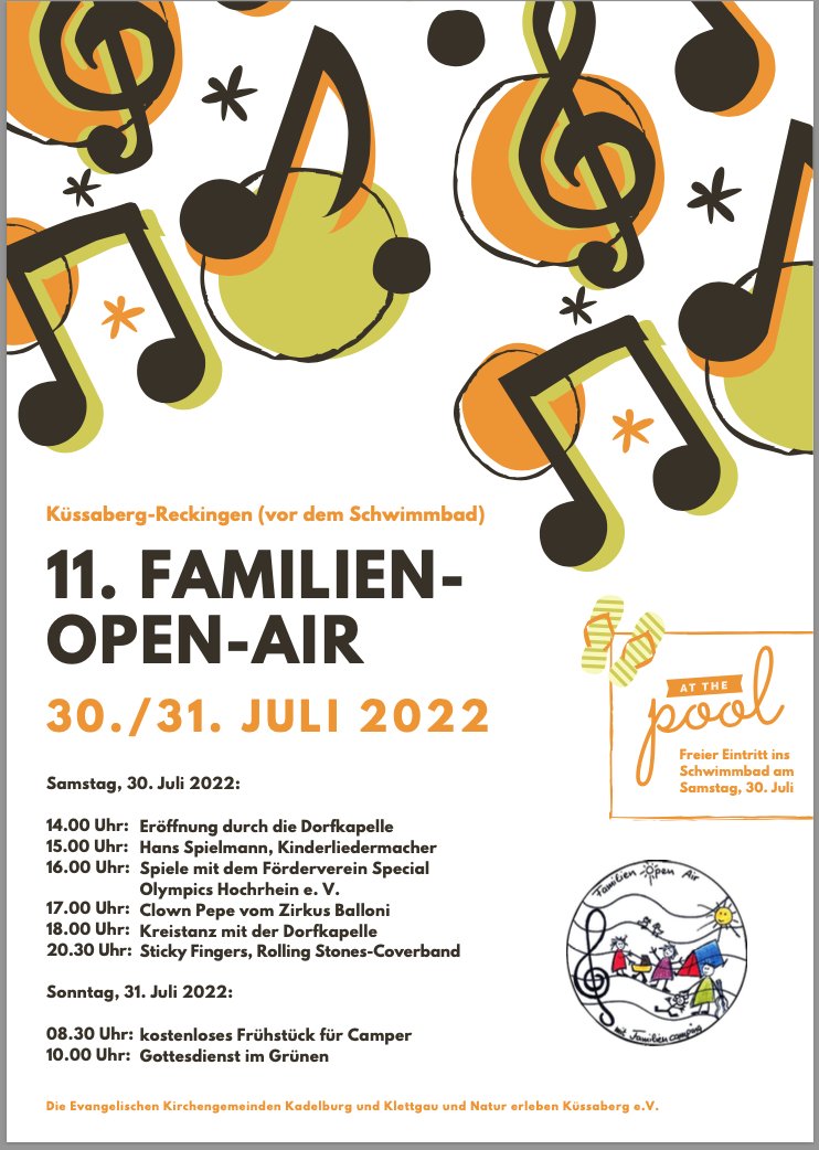 In zwei Tagen ist es soweit: Neustart Familien-Open-Air! Wenn das Wetter hält, wird alles gut, auch ein bisschen Regen wäre nicht schlimm:)
