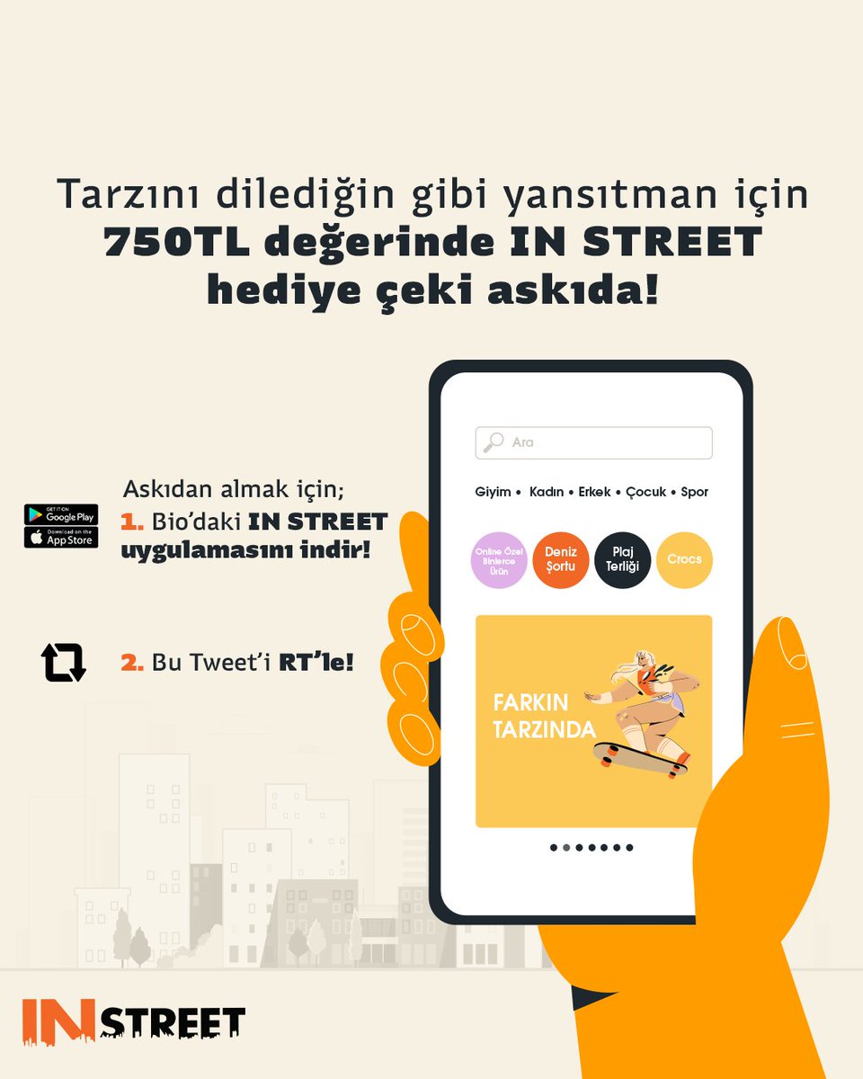 Öğrenci dostu fiyatların ve tarz sahibi stillerin buluşma noktası IN STREET’ten üniversite öğrencilerine destek! IN STREET uygulamasını indiren ve aşağıdaki adımları takip eden 3 üniversite öğrencisine tüm ürünlerde geçerli 750 TL değerinde hediye çeki askıda!