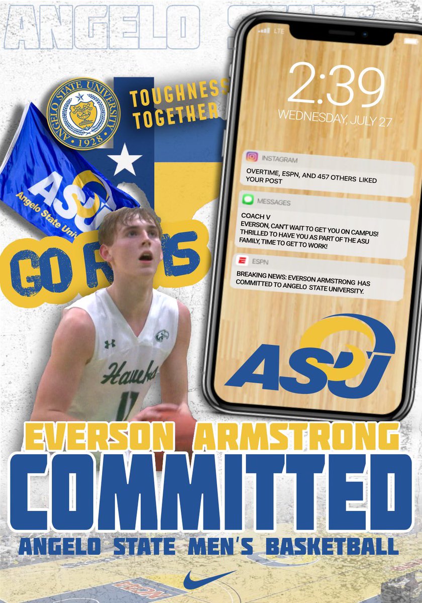 Beyond blessed to announce I will be staying home in San Angelo and attending Angelo State University!!! Thank you to the coaching staff for believing in me as well as @DouG_ArmstronG_ and @erikarmstrong_ for pushing me to be the best that I can be. Go rams!🐏💙💛