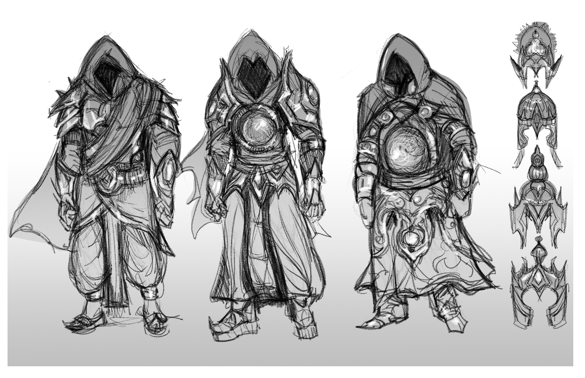 Mayuthegame's tweet photo. Working on concept art for our game's main villain! He's the leader of an imperial legion - but no one has seen the face behind his hood/helm. 

Which ones do you like the most, so far?
Still contemplating more designs! 

#gamedev https://t.co/Mymukhtisb