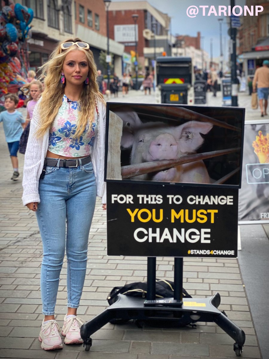 Today I did my first stands4change.. Standing outside McDonald’s with a TV screen showing footage of what happens to animals in the meat, dairy &amp; egg industries. I had lots of conversations with non vegans which I‘ll be posting across socials soon! #veganfortheanimals
