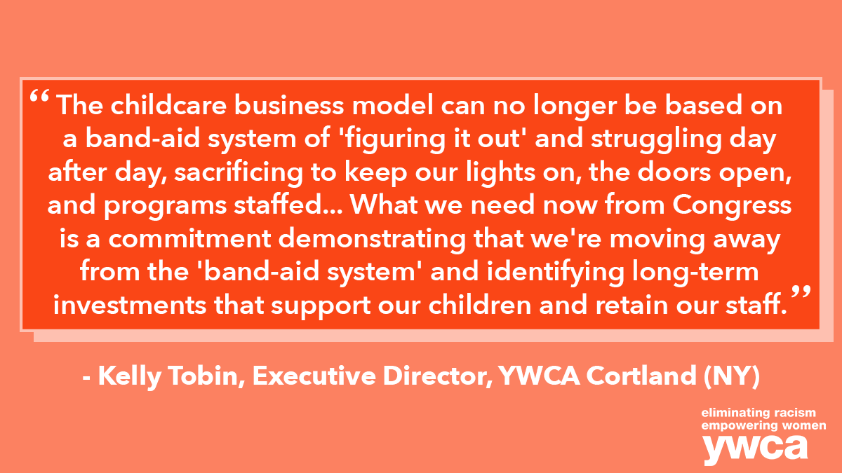 .<a href="/SenSchumer/">Chuck Schumer</a>: The #ChildCare business model can no longer be based on a “band-aid” system. YWCAs in New York are calling on the Senate to keep your promise to #SolveChildCare and include significant, long-term investments for our families and staff in the reconciliation package.