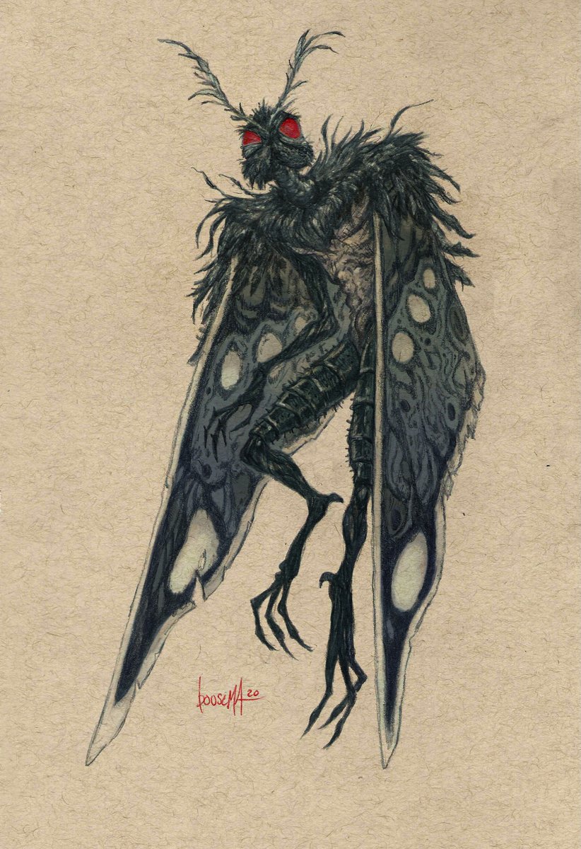 Apparently it's #NationalMothWeek so here's a Mothman sketch I did a while ago that was part of a series of cryptids