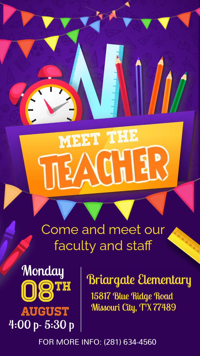Time for our Jags to Meet the Teacher Mon., August 8th from 4pm-5:30pm @BGE_Jaguars @FortBendISD #bgejaguars #bgeistheplacetobe