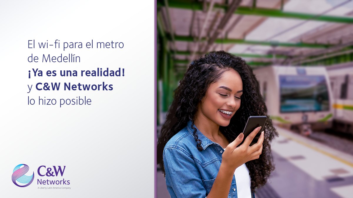 WeAreLibertyNet's tweet photo. Si sueles viajar en el Metro de Medellín, gracias #CWNetworks y Eurona, desde ahora podrás acceder a Wi-Fi gratuito, inicialmente, en 9 de sus estaciones.
Somos el aliado tecnológico de la red del Metro de Medellín y juntos, seguiremos impulsando el desarrollo de nuestra ciudad. https://t.co/5aIIEiaz9e