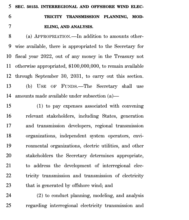 And there is another $100 million for DOE to help for offshore wind transmission planning.