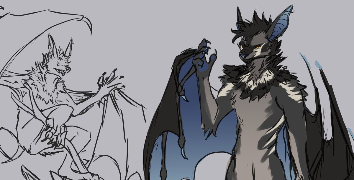 Cloofle_'s tweet photo. A sneaky WIP of bat boy 🦇🌙 https://t.co/miM9FRo0Qg