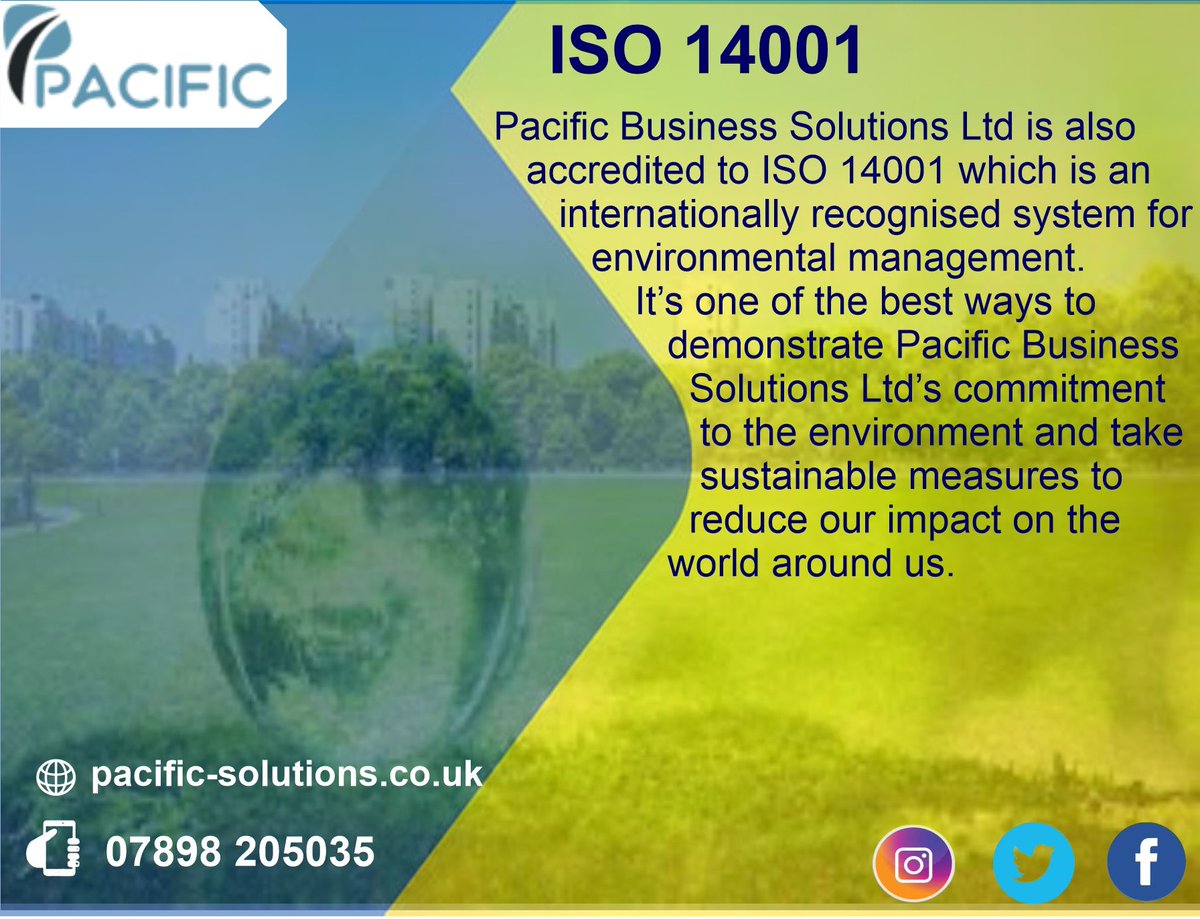 ISO 14001 📌
Pacific Business Solutions Ltd is also accredited to ISO 14001 which is an internationally recognized system for environmental management. It’s one of the best ways to demonstrate