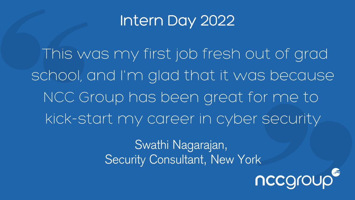 In honor of Intern Day 2022 we are highlighting the individuals who make our business great! Embark on an internship with NCC Group and watch your career grow to new heights!

#Internday #Careers #Nccgroup #Cybersecurity