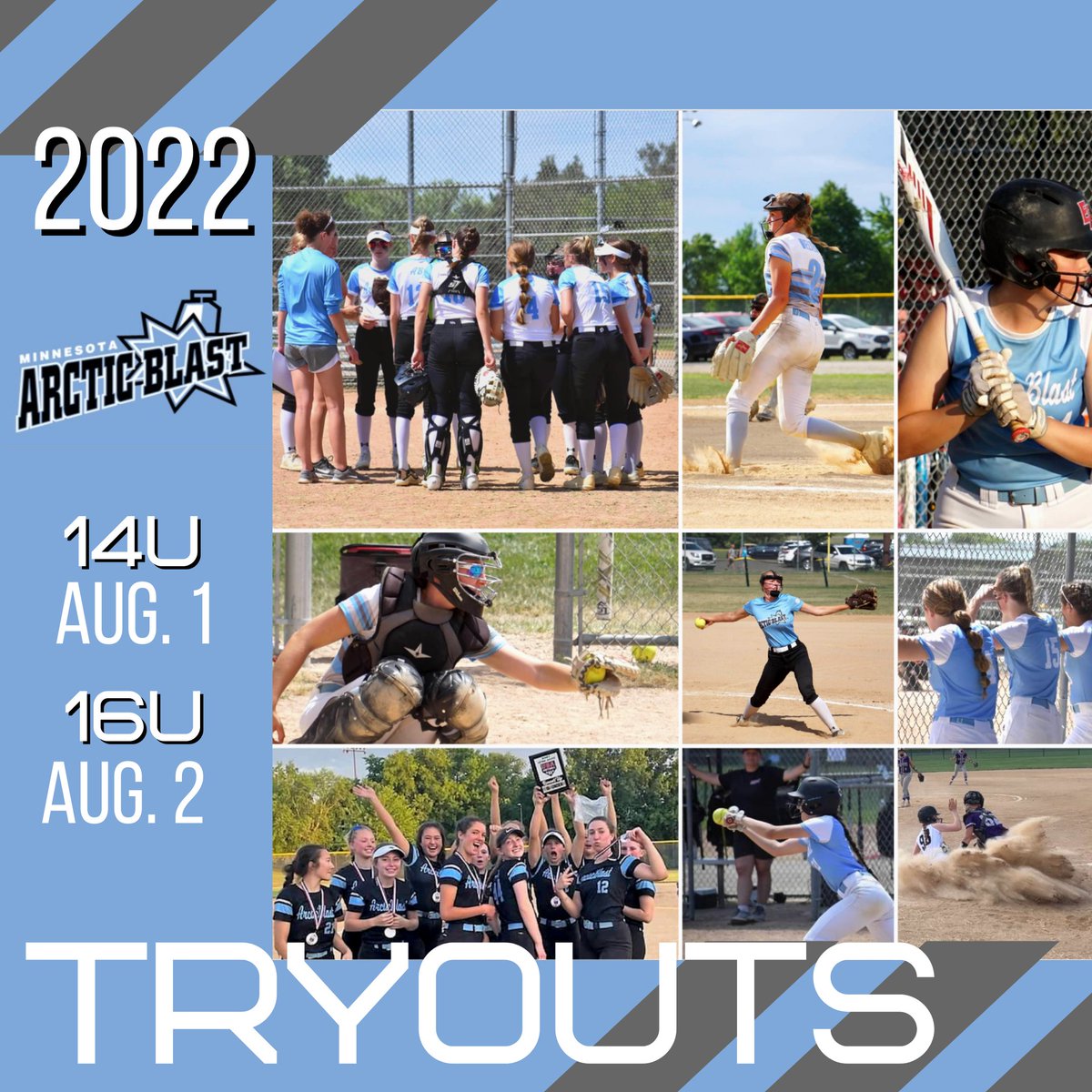 Tryouts for Artic Blast 14U and 16U Softball are less than a week away. Are you registered? Registration info: designhack.my.canva.site/arctic-blast-t…
Dates: ​​8/1 14U, 8/2 16U, 8/3 makeup date. Miller Park Fields 4-7 in Eden Prairie. Times: Pitchers/Catchers 5-6pm, ​Position Players 6-8:30pm.