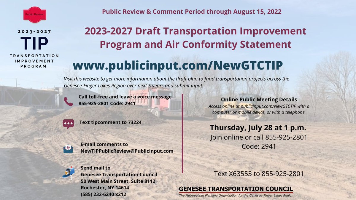 publicinput.com/X63553 Join us at 1pm today to talk about the draft 5-year plan to spend federal funding across our 7-county region.