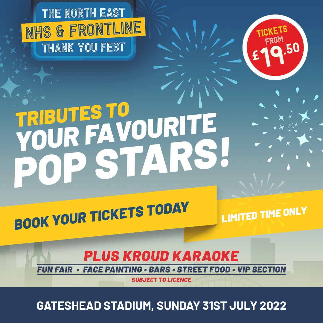 NHSThankYouFest's tweet photo. 𝐉𝐔𝐒𝐓 𝟑 𝐃𝐀𝐘𝐒 𝐓𝐎 𝐆𝐎! 🤩 

BUY YOUR TICKETS TODAY 👇  
➡️ https://t.co/TFrIf4XwTt
📍 Gateshead Stadium
🎟️ Tickets start from just £19.50!
📅 31st July 2022
-
-
#NHSFest #Gateshead https://t.co/TP2w31Qhpc