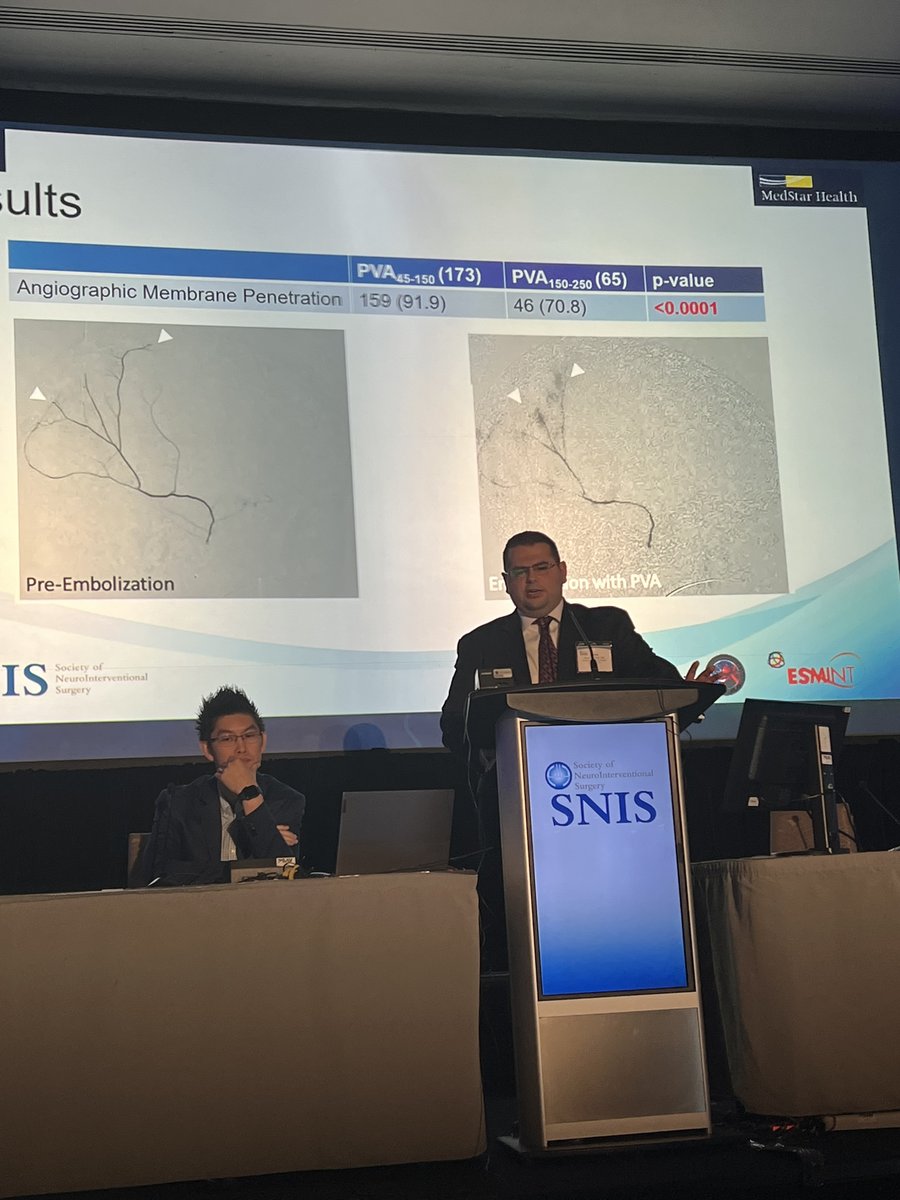 JNIS_BMJ's tweet photo. @edowlati presents retrospective comparison of different PVA sizes used for #MMAembolization

⭐️45-150 vs 150-250 μm￼￼￼
⭐️Increased distal penetration of membrane

#SNIS2022 @SNISinfo @eneri_neuro @GuenegoAdrien @DanniDiestro @lila_sheikhi @DrAltschul￼ https://t.co/RRmJ3Lhvzf