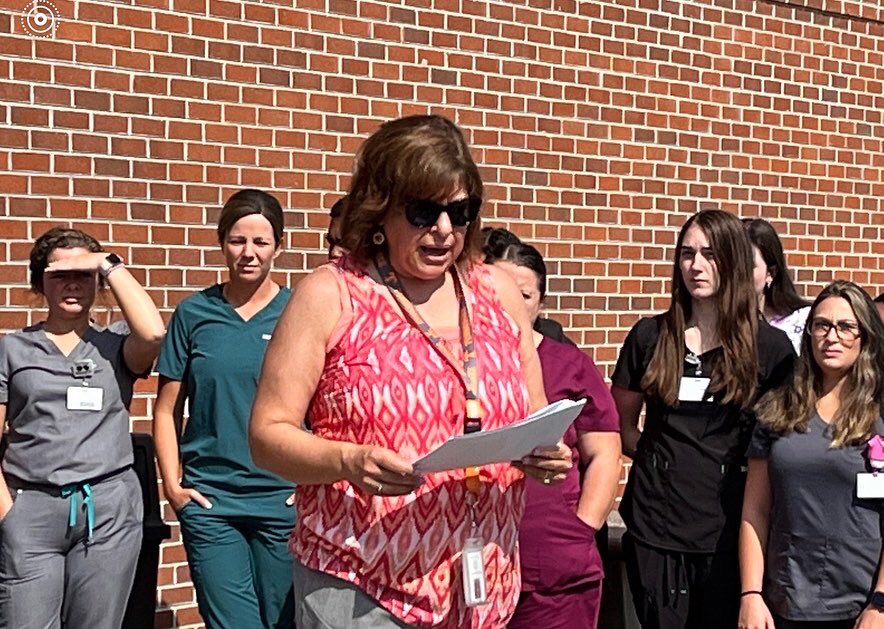 MorristownTCAT's tweet photo. Local health dept representative was on campus to highlight awareness for human trafficking. Students poured red sand into the sidewalk cracks to bring attention to those who have “fallen through the cracks” of society. It is our job to fight to end human trafficking. #RedSandTN https://t.co/zKlvHyDvHk