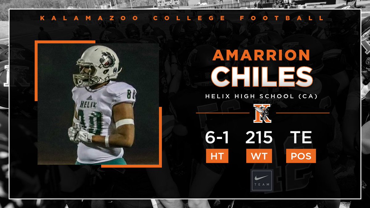 Kalamazoo College Football (@kzoofootball) on Twitter photo Please join us in welcoming Amarrion Chiles, a tight end, from Helix High School (CA) to the Hornet football family! #SwarmTheDay #Hornets <a href="/AmarrionMC/">Amarrion Martin-Chiles</a> Please join us in welcoming Amarrion Chiles, a tight end, from Helix High School (CA) to the Hornet football family! #SwarmTheDay #Hornets <a href="/AmarrionMC/">Amarrion Martin-Chiles</a>