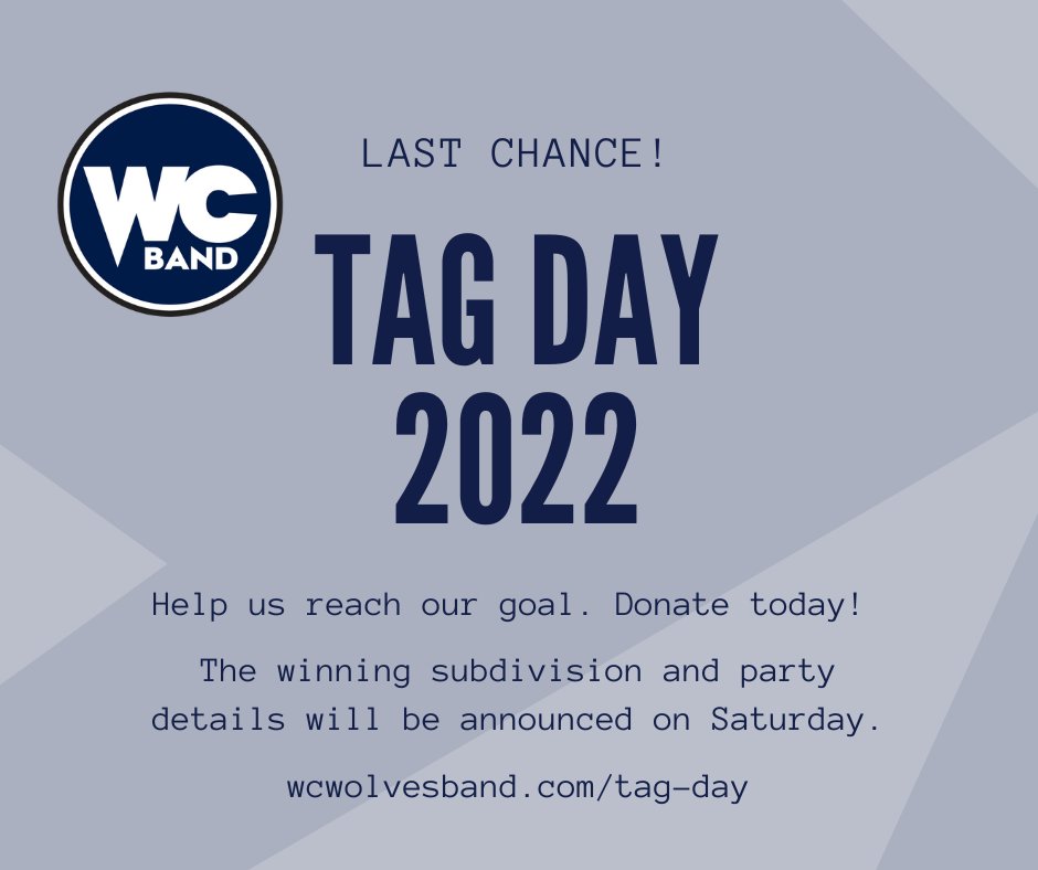 The community's response to our first Tag Day has exceeded our expectations. Donations have been coming in all week, and we're so close to meeting our goal. There's still time to donate. Thank you for your support! 🐺💙
wcwolvesband.com/tag-day