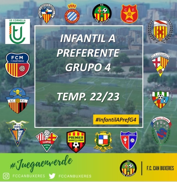 FCcanbuxeres's tweet photo. El Infantil A tras su reciente ascenso volverá a competir en la categoría preferente donde competirá con los siguientes equipos en el grupo 4.

#InfantilA #PrefG4 #SentimientoCanbu #JuegaEnVerde #FcCanBuxeres 
⚽🧡💚 https://t.co/OyhYIqmCe8