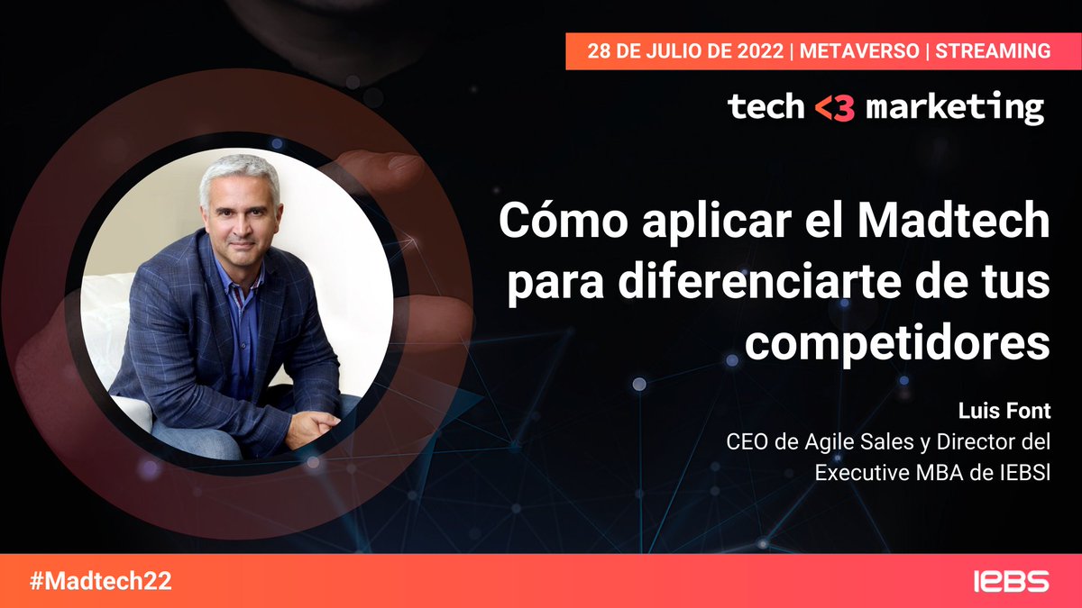 iebschool's tweet photo. ▶ Empezamos con el primer bloque de #TechLovesMarketing junto a @lluisfont, CEO de Agile Sales y Director del Executive MBA de IEBS
 
Hablaremos sobre las posibilidades del Madtech para diferenciarnos de la competencia.
 
💥Atención a las claves que nos da Luis sobre #Madtech22 https://t.co/Ac6CssRDRi