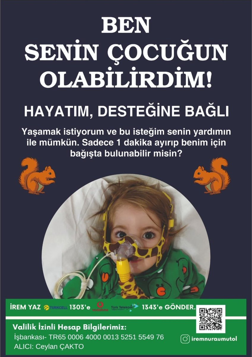 İrem Nur henüz 20 aylık bir bebek. Sma tip 1 ölümcül kas hastalığı ile mücadele ediyor. Bir bebek yaşamak için desteklerinizi bekliyor.
VALİLİK İZİNLİ KAMPANYA 📣📣📣
İrem Nur’a Umut Ol 🎈 #SMATip1 (<a href="/iremeumutol/">İrem Nur Kazandı 🎈</a>) adlı kişiye göz at: x.com/iremeumutol?t=…
taplink.cc/iremnuraumutol