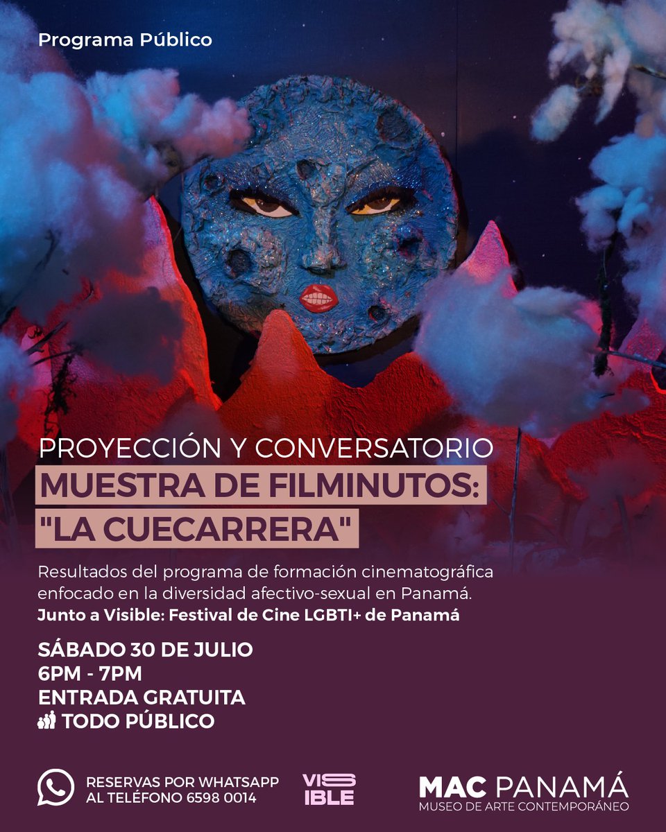 Resultado del programa de formación cinematográfica enfocado en la diversidad efectivo sexual en Panamá. este sábado 30 de julio 6:00 pm a 7:00 pm.