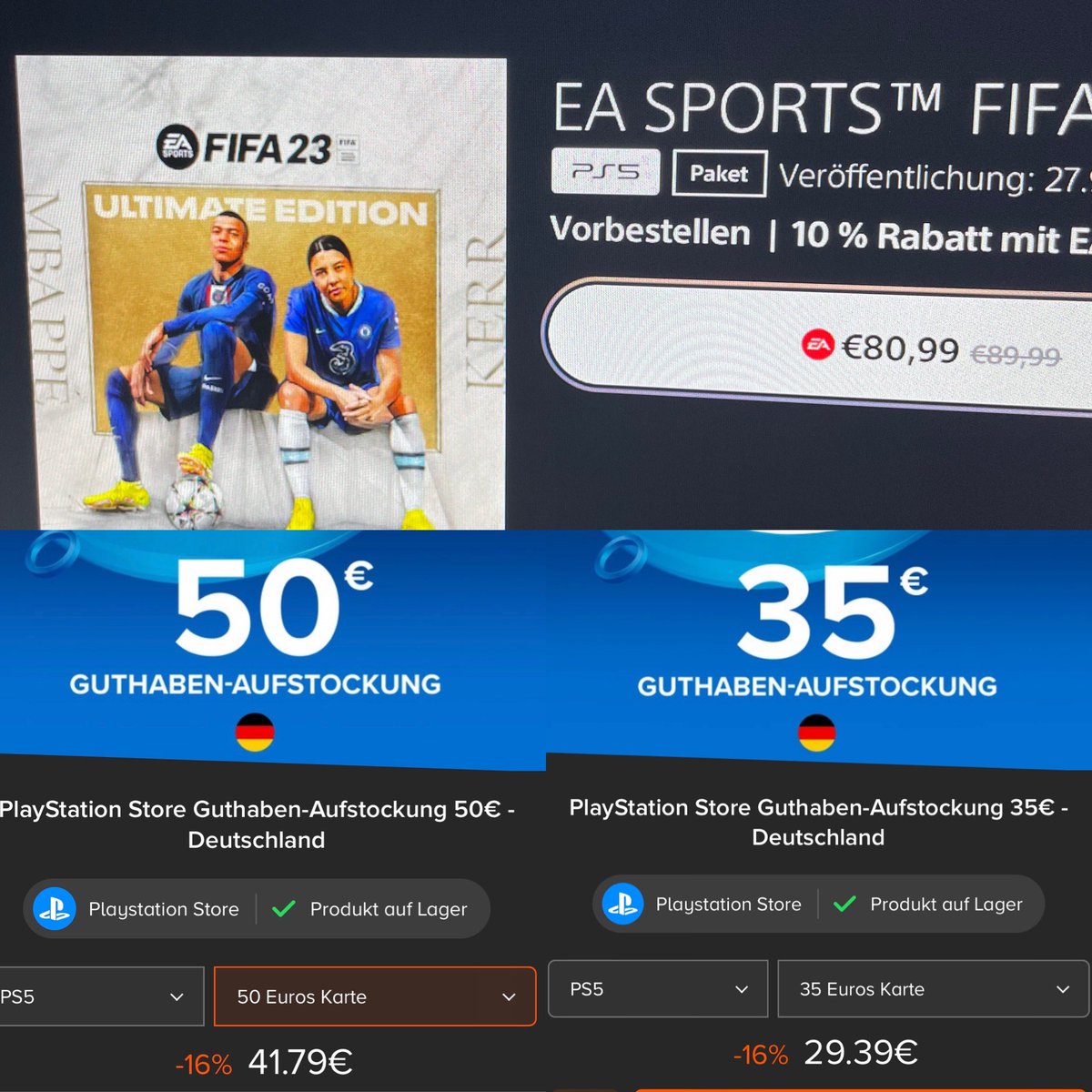 Wer FIFA vorbestellen will und nochmal extra Geld sparen möchte .
Mein Partner: Instant Gaming ! 

hab 2 Optionen für euch rausgesucht . Einfach über meinen Link einkaufen und ihr supportet mich sogar kostenlos . 

Mein LINK : instant-gaming.com/?igr=hammed_m7