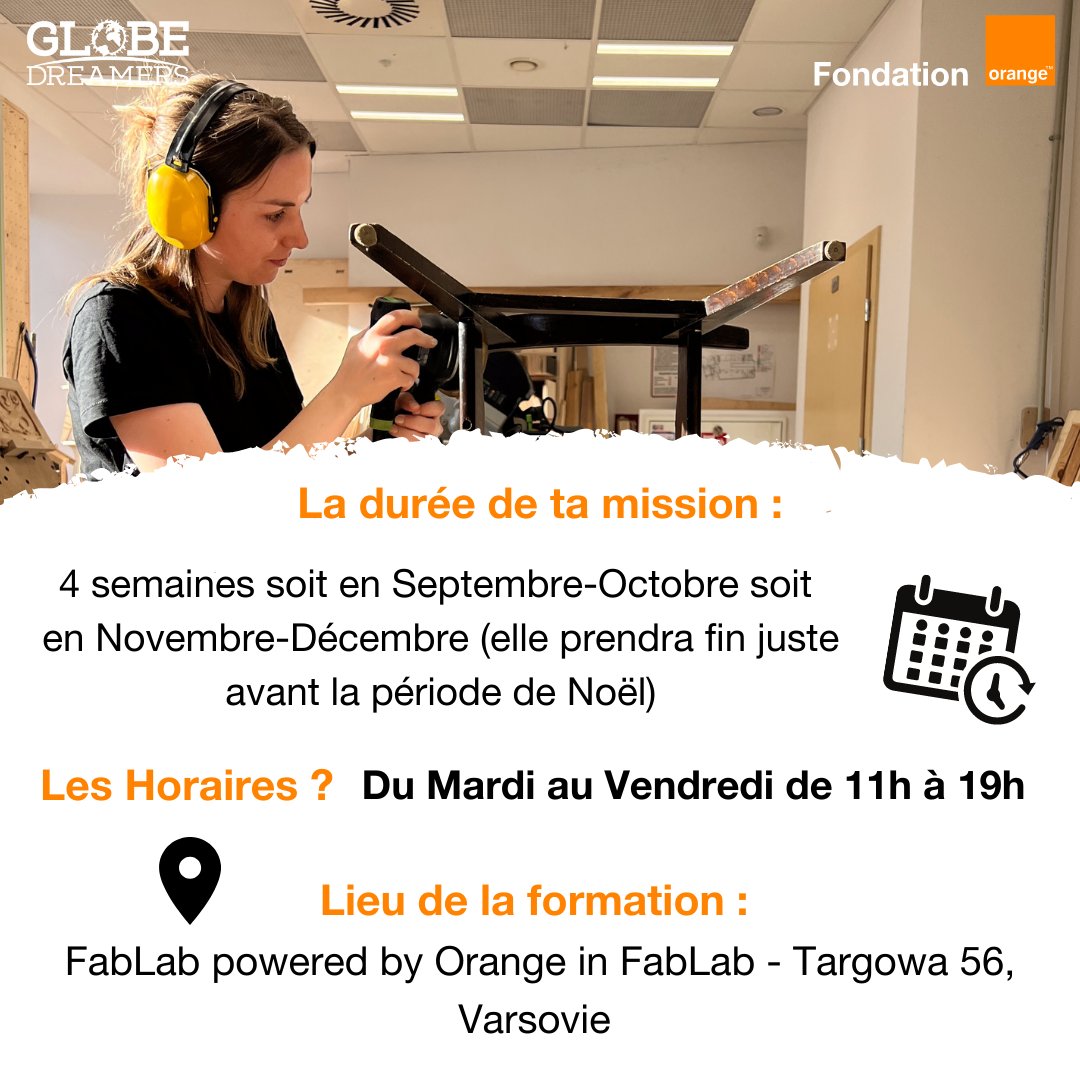 🎓Tu es étudiant(e) ? Tu disposes d’une formation dans le #numérique ? Tu souhaites t’engager ? 
Notre mission de #bénévolat à Varsovie 🇵🇱 est faite pour toi !
💻Organiser les animations du #FabLab. Soutenir les réfugiés qui s'impliquent dans un projet.
👉fondation-orange.globedreamers.com