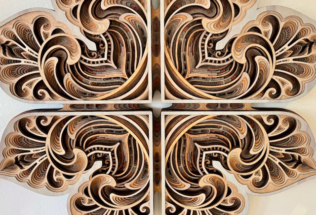 OortCloudAtlas's tweet photo. At @BerkeleyAlembic we just got gorgeous new artwork installed by @gabrielschama. Layers &amp; layers of laser-cut, super-intricate plywood. Delicious. IRL is even more beautiful. https://t.co/vxtYdtLNmk