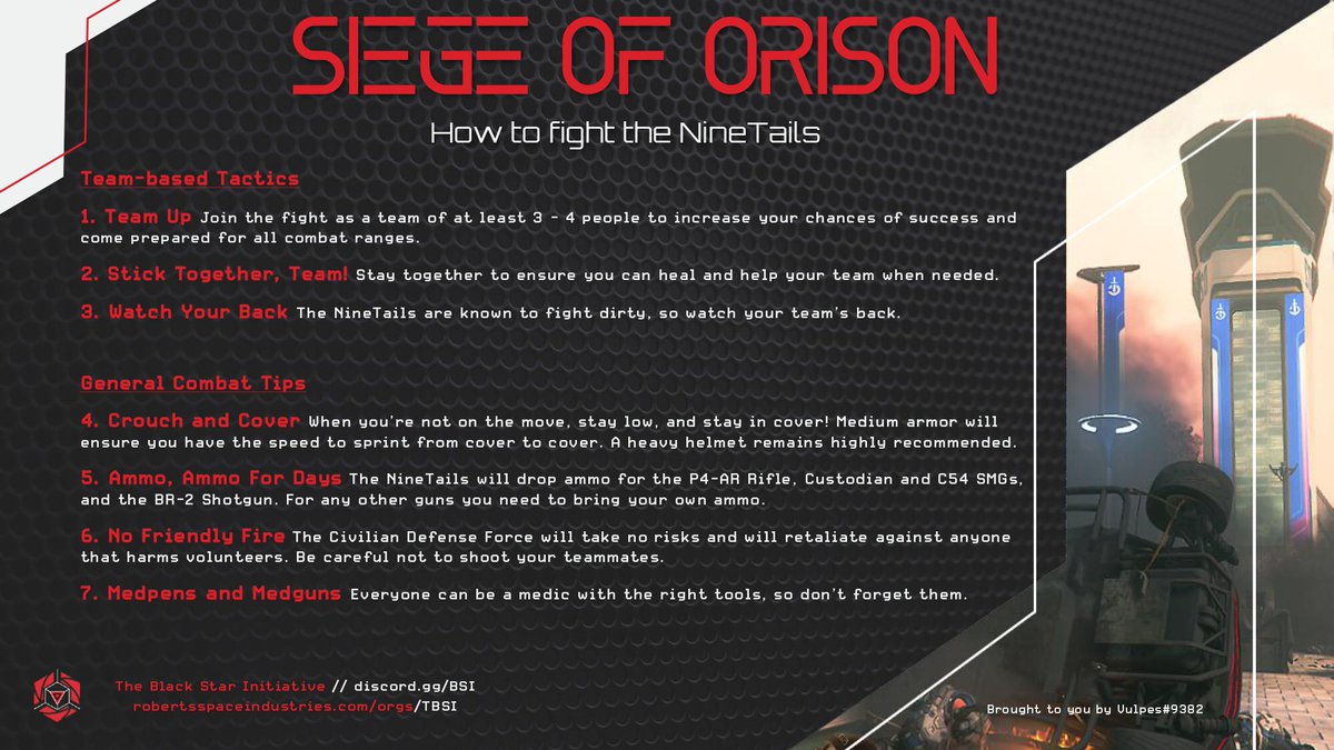 The NineTails have attacked Orison! Here are some tips on how you can stay safe during this time of uncertainty. 

📸 Petty Officer 2nd Class. Vulpes

#StarCitizen #BSI_SC #TheWayForward