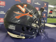 Going retro! The Virginia Cavaliers' redesigned blue helmet for 2022.