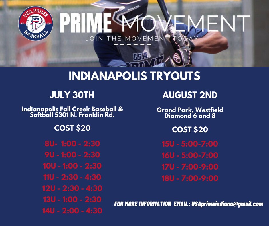 Looking for players 8u-18u to continue building one of the nations most successful travel programs.

usaprimeindiana.sportngin.com/regi.../form/6…