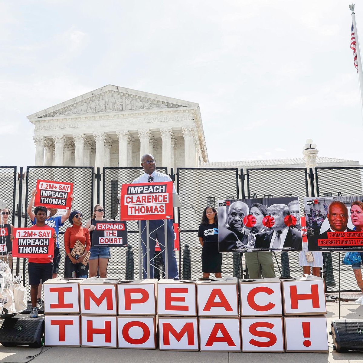 Thank you so much @moveon for leading 1.2 million people along with @IlhanMN and I to demand Justice Thomas be impeached. He fails to recuse himself from cases regarding Jan 6th and his wife. He must be impeached.