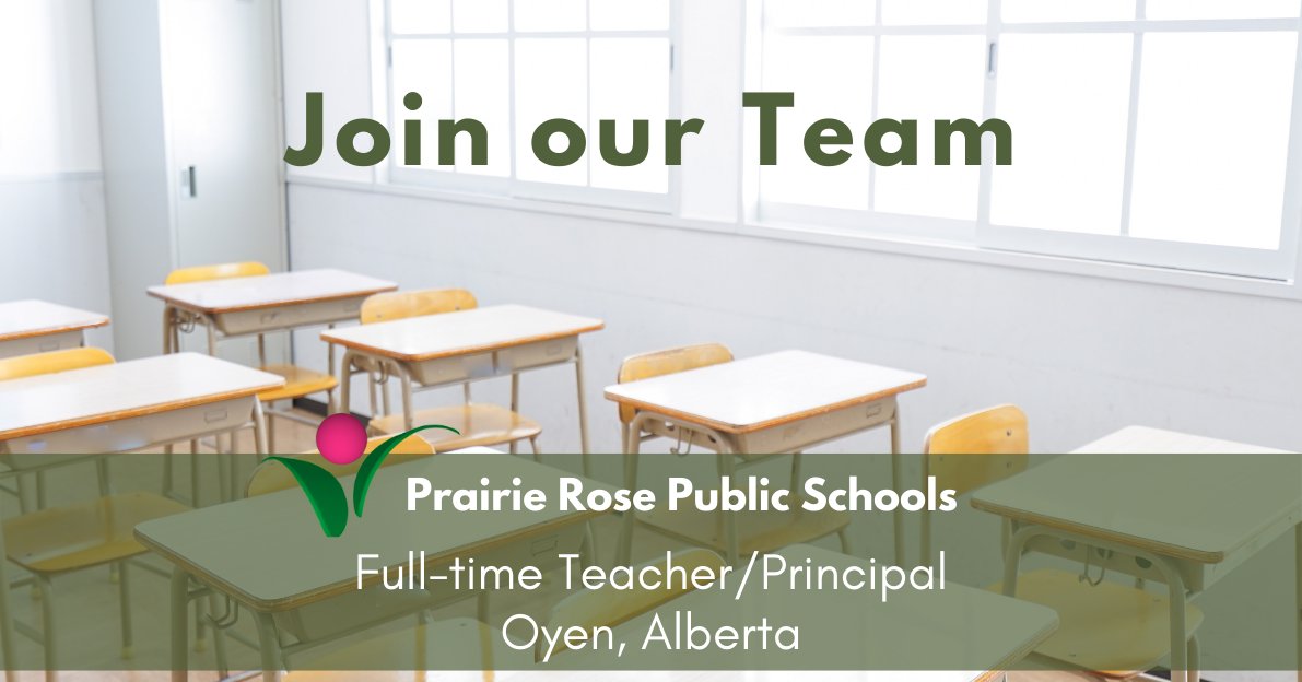 Looking for a unique teacher opportunity? Prairie Rose Public Schools is hiring a full-time teacher/principal to work at Acadia Colony School, located just south of Oyen, AB. Learn more: myprps.com/hr-acadia-colo… #myprps