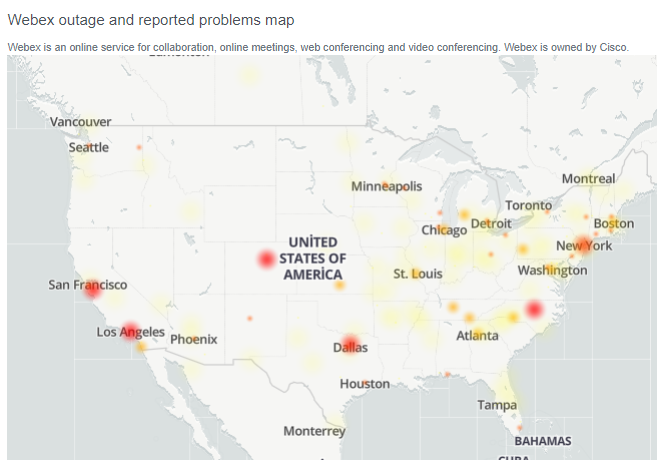 WebsiteCrashes's tweet photo. [🇺🇸 United States] #Webex issues/crashes since around 7:56PM on 28/07/2022 UTC+3. Downdetector reports ~1,029 error reports. Retweet if you're also having issues!

Site Used: https://t.co/fgllUqpPxC
#Webexdown 
#Webexoutage https://t.co/pfoaLBLLW4