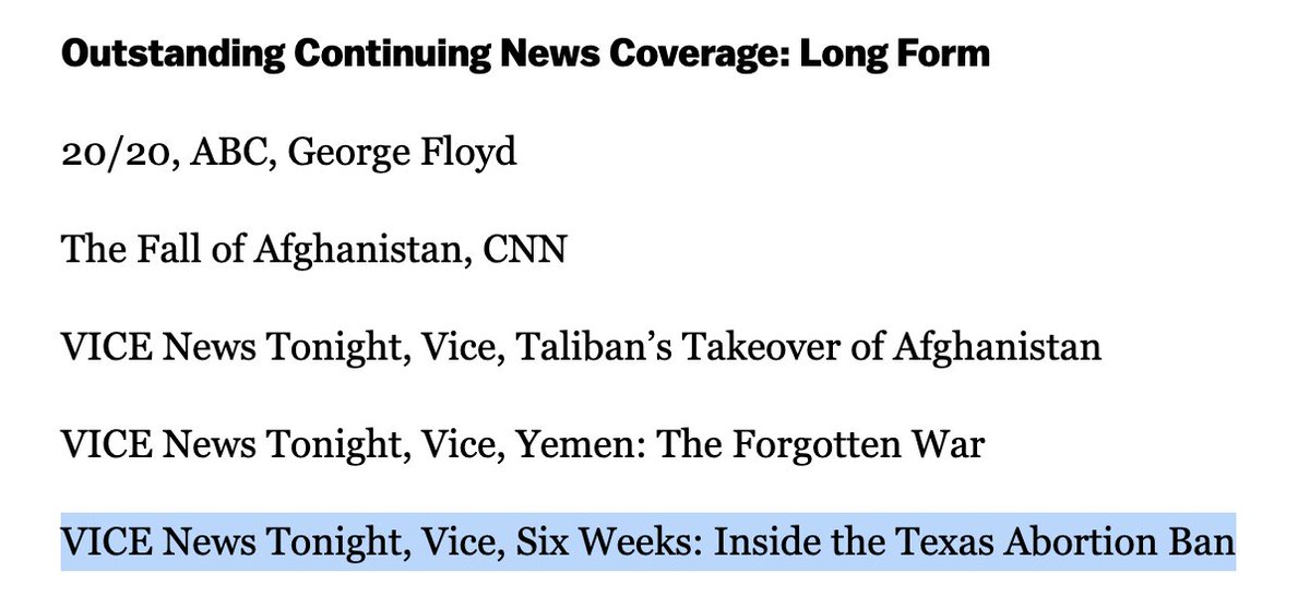 Last year, we went to Texas to document the impact of banning abortion—knowing that, by 2022, so many other states would likely ban abortion, too. Huge thanks to the Emmys for recognizing our work and to all the people who worked so hard on these stories!