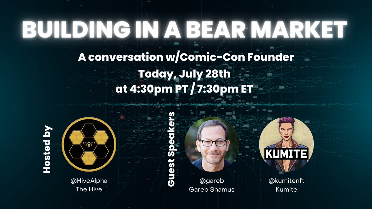 Join us with the <a href="/HiveAlpha/">The Hive</a> while they speak to our founder <a href="/gareb/">Gareb Shamus</a> about building during a bear market.
TODAY - July 28th at 4:30pm PT / 7:30pm ET
x.com/i/spaces/1MYxN…