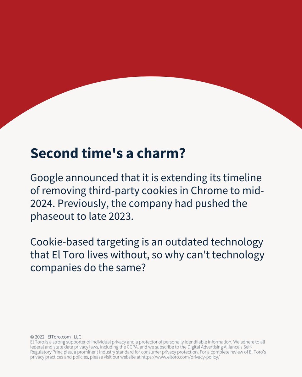 ElToroDotCom's tweet image. The end of the cookie is near, and we aren't upset. Get ready for the cookieless future with the leader in #IPTargeting.

#CookielessFuture #MarTech #AdTech