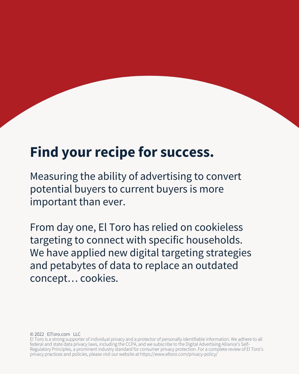 ElToroDotCom's tweet image. The end of the cookie is near, and we aren't upset. Get ready for the cookieless future with the leader in #IPTargeting.

#CookielessFuture #MarTech #AdTech